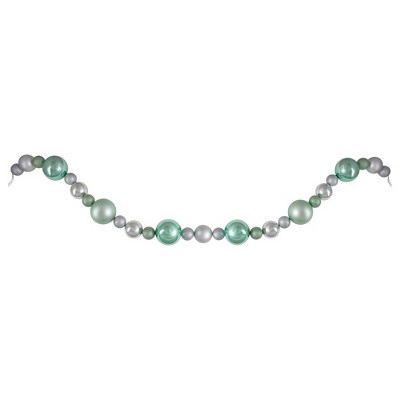 Northlight 6' Silver and Seafoam Green 3-Finish Shatterproof Ball Christmas Garland