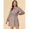 INSPIRE CHIC Women's Smocked Waist Tie Neck Floral Long Sleeve Dress - 3 of 4