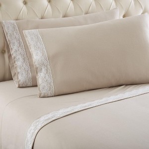 Shavel Micro Flannel Shavel Durable & High Quality Luxurious Lace-Edged Sheet Set Including Flat Sheet, Fitted Sheet & Pillowcase - 1 of 3
