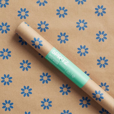 Brown/blue Floral On Kraft Wrapping Paper - Spritz™ : Target