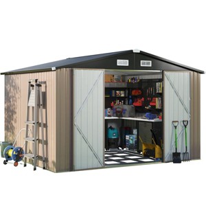 10x8 Ft Metal Storage Shed with Included Base Frame, Heavy-Duty Outdoor Utility Shed for Garden, Backyard, and Patio - 1 of 4