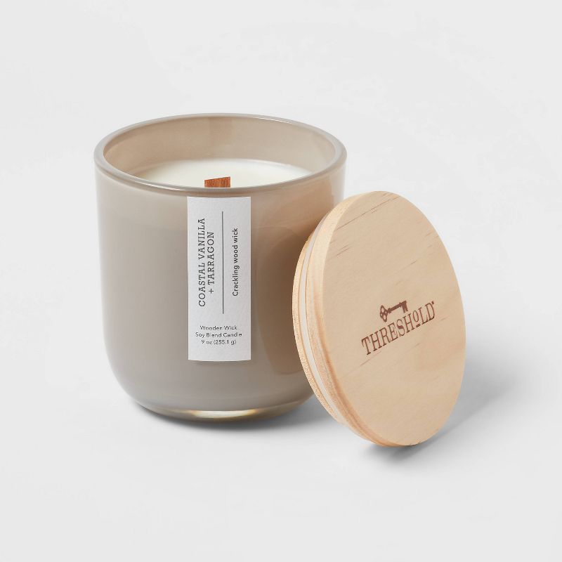 Round Base Glass Candle with Wooden Wick Coastal Vanilla & Tarragon Dark Gray - Threshold™, 4 of 5