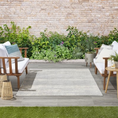 Modern Abstract Grey/Beige Synthetic 5' x 7' Easy-Care Outdoor Rug