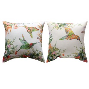 Manual Woodworks and Weavers Hummingbird Garden Throw Pillow – 12x12 Climaweave Outdoor Accent - 1 of 3