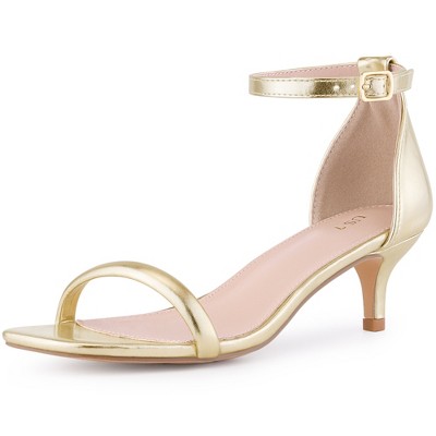 BLISSFUL STEP Women's Square Toe Ankle Strap Kitten Heel Sandals