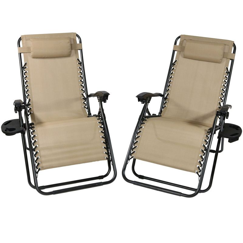 Sunnydaze Oversized Folding Fade-Resistant Outdoor XL Zero Gravity Lounge Chairs with Pillow and Cup Holder, 1 of 12
