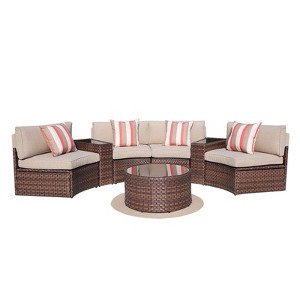 Sunsitt 7pc  Wicker Outdoor Patio Conversation Set Brown - 1 of 4
