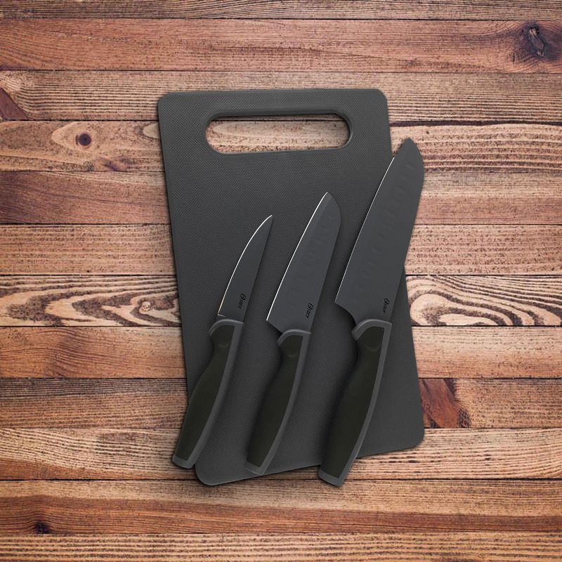 Oster 4 Piece Cutlery Knife Set with Cutting Board in Black, 4 of 6