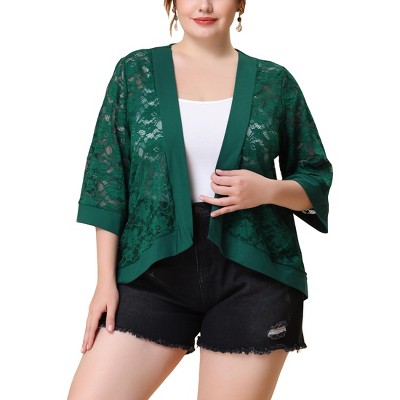 Agnes Orinda Women's Plus Size Elegant 3/4 Sleeve Open Front Lace Lightweight Cardigans