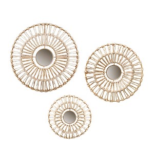 Gulches Round Natural Fiber and Mirror 3-piece Wall Decor Set - 1 of 4