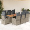 vidaXL 9 Piece Patio Dining Set with Cushions Gray Poly Rattan - With Footrest 8 Items - 2 of 4