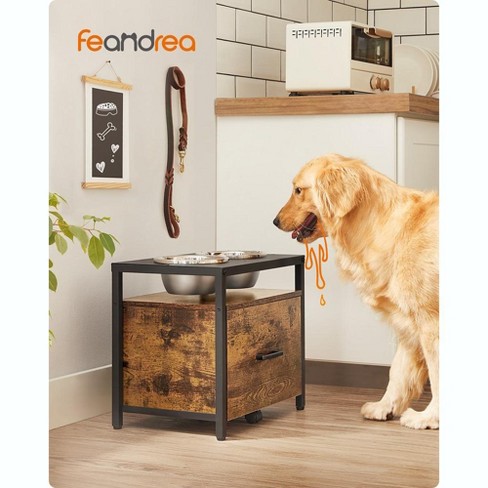 Feandrea Elevated Dog Bowls For Large Dog Dog Feeder Raised Bowl Stand With Storage Drawer 2 Bowls Rustic Brown And Black Target