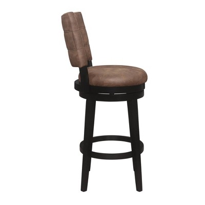 Chestnut Brown Faux Leather & Black Rubberwood Swivel Barstool