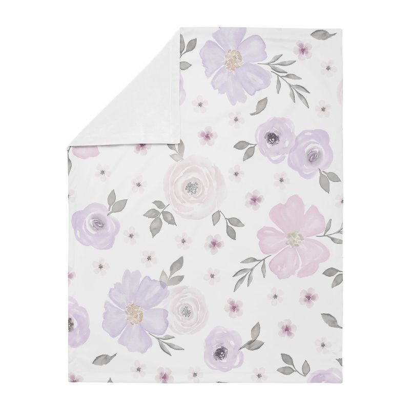 Sweet Jojo Designs Girl Baby Swaddle Blanket Watercolor Floral Purple Pink and Grey, 3 of 7