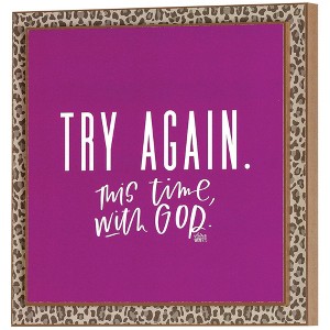 Dicksons Try Again This Time With God Animal Print Brown 8 x 8 MDF Wall Art Sign Plaque - 1 of 3
