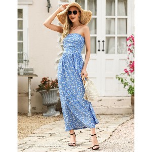 Clearlove Women Strapless Casual Loose Ruched Long Maxi Dress with Pockets - 1 of 4