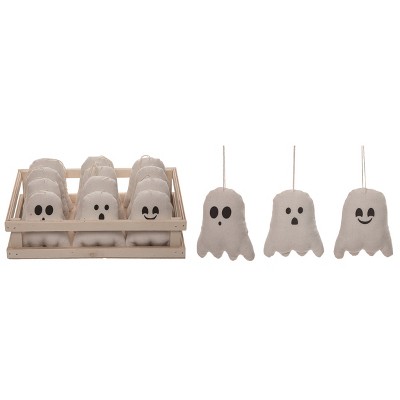 Transpac Polyester 5.5 in. White Halloween Plush Ghosts In Crate Set of 12