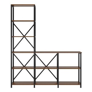 Resenkos Bookshelf, Bookcase Standing Shelf Unts,9-Shelf Bookshelf, Industrial Ladder Corner Etagere Bookcase,Brown - 1 of 4