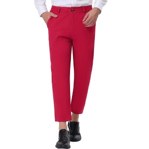 Lars Amadeus Men's Cropped Dress Business Pants Straight Fit Flat Front Suit Trousers - 1 of 4
