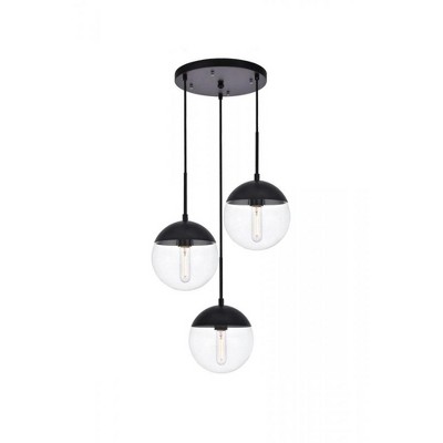 Elegant Lighting Eclipse 3 Lights Black Pendant With Clear Glass