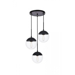 Elegant Lighting Eclipse 3 Lights Black Pendant With Clear Glass - 1 of 4