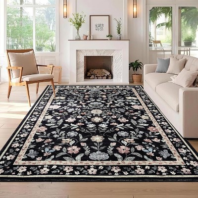 homfan Washable Runner Rug for Hallway Floral Print Kitchen Runner with Non-Slip Backing, Non-Shedding Low Pile Accent Rug