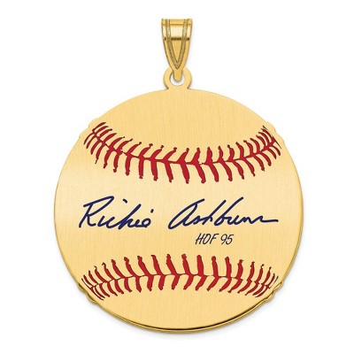 Black Bow Jewelry 14K Gold Plated Richie Ashburn Signature LG Enamel Baseball Pendant