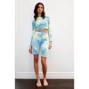 Slickblue Women's Velvet Cropped Long Sleeve Tie-Dye Top & High Waist Biker Shorts Set, Black & White/Green, Size S-L - 2 of 4