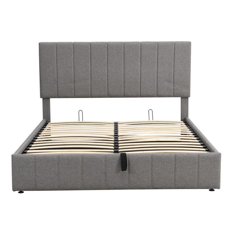 Linen Upholstered Platform Bed With Hydraulic Storage System - ModernLuxe, 5 of 13