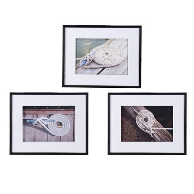 30" x 24" (Set of 3) Framed Boater Knot Wall Arts Black - A&B Home