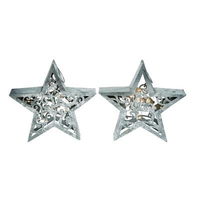 Transpac Metal 14 in. Silver Christmas Light Up Die Cut Star Decor Set of 2