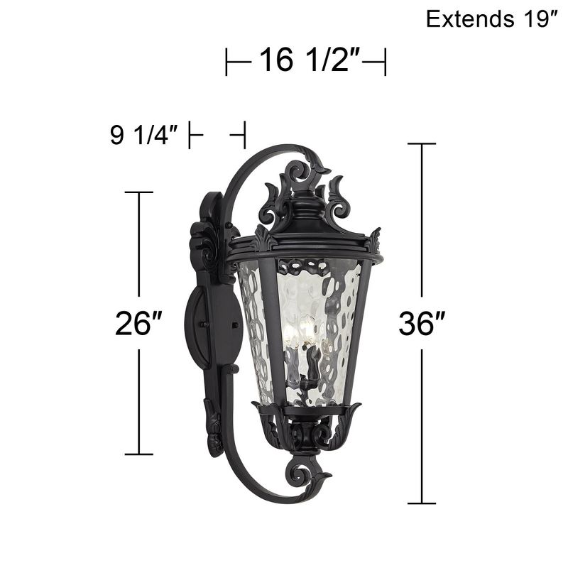 John Timberland Casa Marseille Vintage Rustic Outdoor Wall Light Fixture Textured Black 36" Clear Hammered Glass for Post Exterior Barn Deck House, 4 of 9