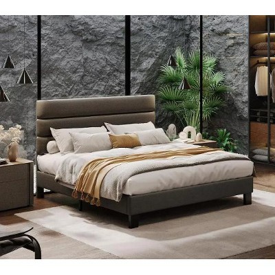 coucheta Full/Queen/King Bed Frame with Adjustable Headboard, Fabric Upholstered and Wooden Slats Support Platform Bed Frame, No Box Spring Needed