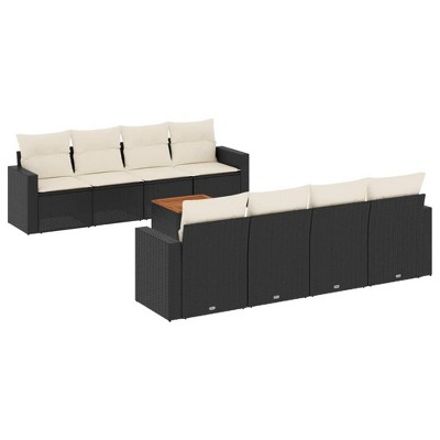 vidaXL Patio Sofa Set with Cushions Outdoor Furniture 9 Piece Poly Rattan - Black and Cream