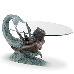 SPI Home Diving Mermaid Coffee Table Brass Base with Glass Top Coastal Ocean Inspired Centerpiece 27 Inches Tall - 1 of 3