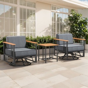 Belord Small Patio Furniture Set with 6" Thick Seat Cushion, Metal Outdoor Swivel Glider Chairs Set of 2 with Side Table, Comfort Thick Foam Cushion - 1 of 4