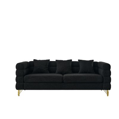 VYNXARIA 81 Inch Oversized 3 Seater Sectional Sofa, Living Room Comfort Fabric Sectional Sofa - Sectional with 3 Pillows for Living Room,Bedroom,Black