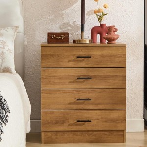 Oak Wooden 4 Drawers Nightstands, 4 Drawer Dresser, Large Storage End Table for Bedroom for Living Room, Bedroom, Office, Brown - 1 of 4