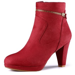 Allegra K Women's Slip-on Zip Round Toe Heel Ankle Boots - 1 of 4