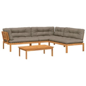 vidaXL Patio Pallet Sofa Set with Cushions Furniture, 4 Piece Modular Acacia Wood Outdoor Furniture, Suitable for Garden, Patio, Terrace - Brown/Taupe - 1 of 4