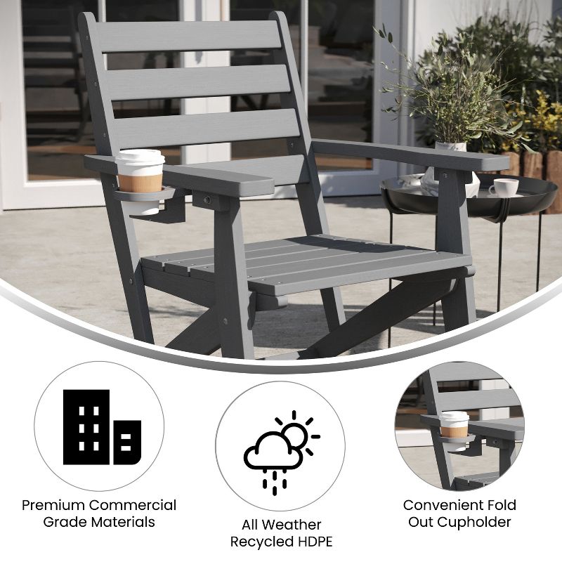 Flash Furniture Tolleson Commercial Grade Adirondack Dining Chair with Fold Out Cup Holder, Weather Resistant Recycled HDPE Adirondack Chair, 4 of 11