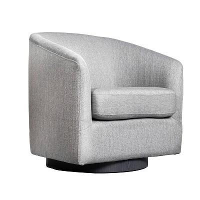 Emma and Oliver Upholstered Club Style Barrel Accent Chair with 360 Degree Swivel Vinyl Wrapped Base and Sloped Armrests