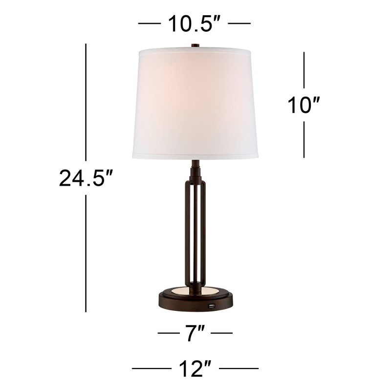 Franklin Iron Works Javier Industrial Table Lamp 24 1/2" High Bronze with USB Charging Port White Drum Shade for Bedroom Living Room Bedside Home Desk, 4 of 10