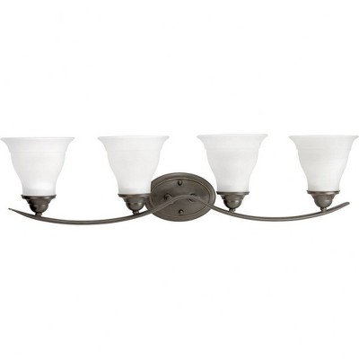 Progress Lighting Trinity 4-Light Bath Fixture, Ceramic, Antique Bronze, Up/Down Mount, Etched Glass Shade
