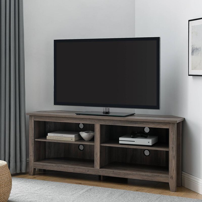 Transitional 4 Cubby Wood Open Storage Corner TV Stand for TVs up to 65" - Saracina Home, 3 of 12