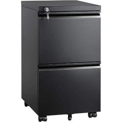 Black Mobile 2-Drawer Lockable Metal File Cabinet