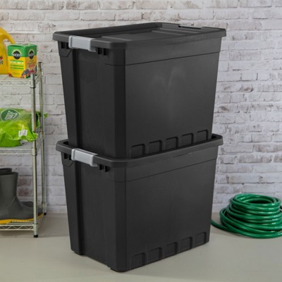 Black Heavy Duty Plastic Stackable Storage Tote with Lid