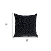 HomeRoots 22" Black and Blue Ogee Cotton Throw Pillow with Embroidery and Applique - 3 of 4