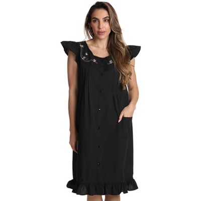 Dreamcrest Cap Sleeve Woven Nightgown With Floral Embroidery - Cute Pj  Sleepwear 7505-blk-2x : Target