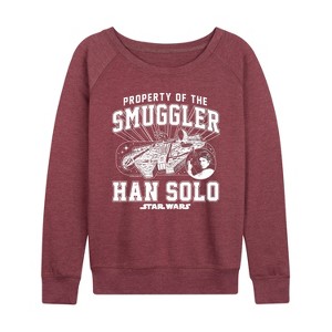 Women's - Star Wars - Property Of The Smuggler Han Solo Lightweight French Terry Wide Neck Long Sleeve Shirt - 1 of 4